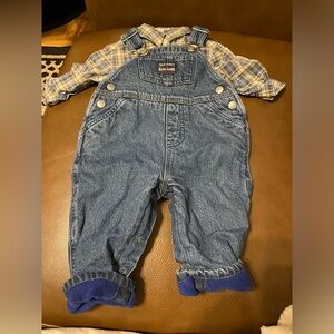 Old Navy fleece lined overalls and shirt 3-6 months